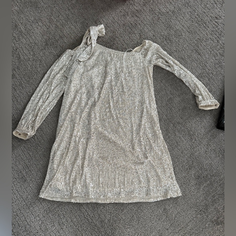 Cece silver sequin one shoulder with bow dress 
Size L